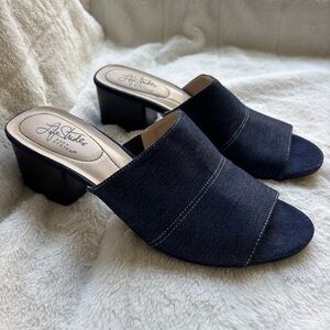LifeStride Soft System Denim Mules Block Heel Black Blue Size 9M Slip On